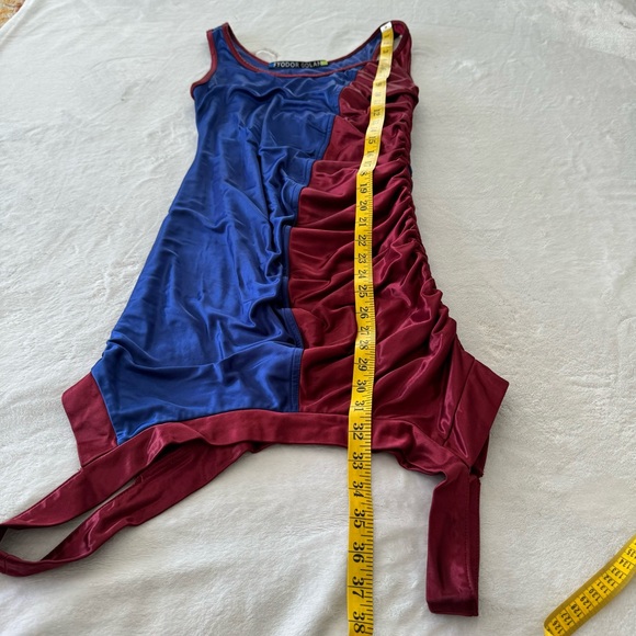 Fyodor Golan Rare Red Blue Bordeaux Bodycon Ruched Abstract Mini Dress Resort - Picture 5 of 7